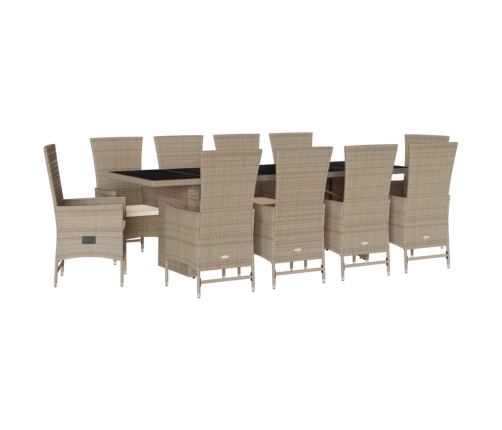 Set comedor de jardín 11 pzas con cojines ratán sintético beige
