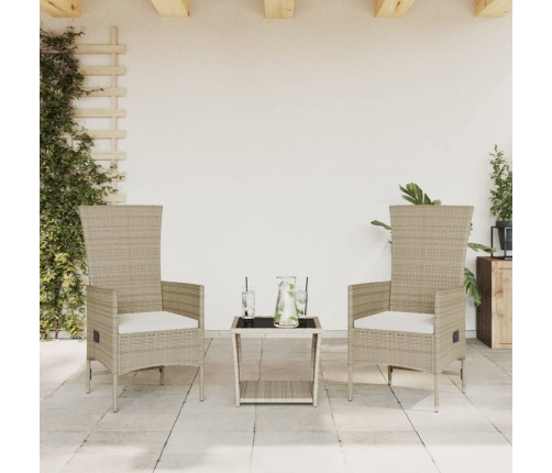Set comedor de jardín 3 pzas con cojines ratán sintético beige