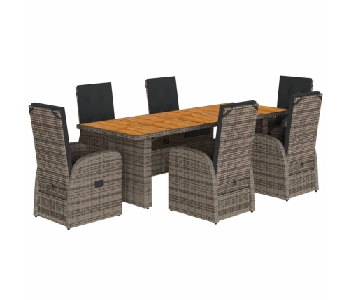 Set comedor jardín 7 pzas y cojines ratán sintético gris
