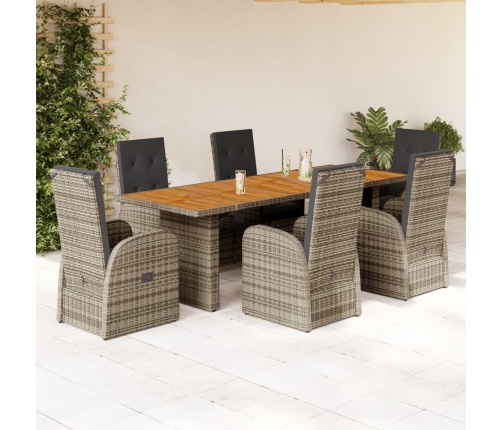Set comedor jardín 7 pzas y cojines ratán sintético gris