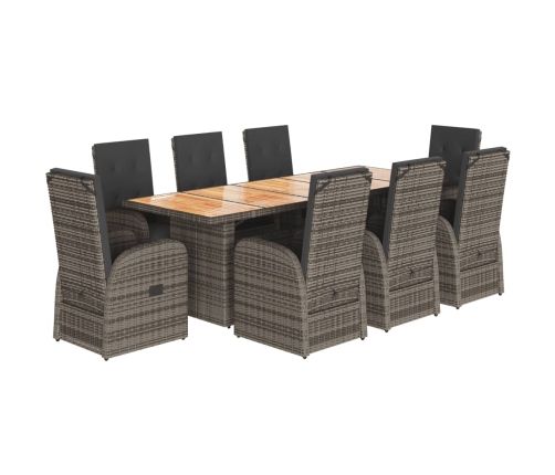 Set comedor jardín 9 pzas y cojines ratán sintético gris