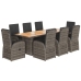 Set comedor jardín 9 pzas y cojines ratán sintético gris