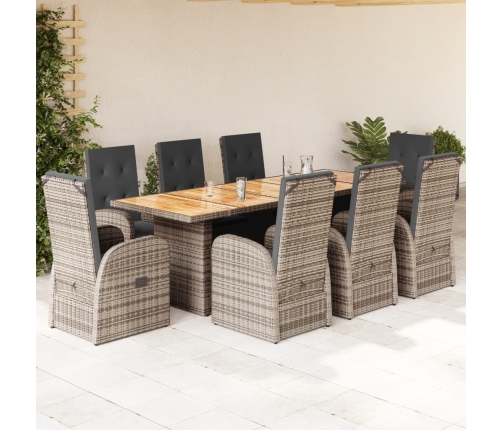 Set comedor jardín 9 pzas y cojines ratán sintético gris