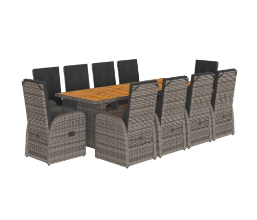 Set de comedor de jardín 11 pzas y cojines ratán sintético gris