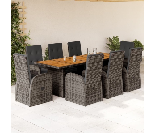 Set comedor jardín 9 pzas y cojines ratán sintético gris