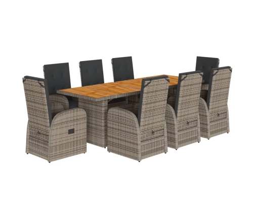 Set comedor jardín 9 pzas y cojines ratán sintético gris
