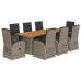 Set comedor jardín 9 pzas y cojines ratán sintético gris