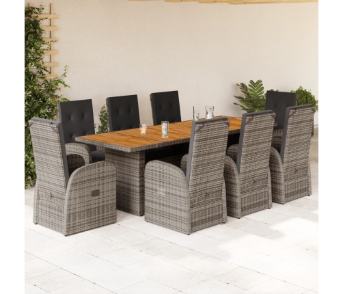 Set comedor jardín 9 pzas y cojines ratán sintético gris