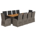 Set de comedor de jardín 11 pzas y cojines ratán sintético gris