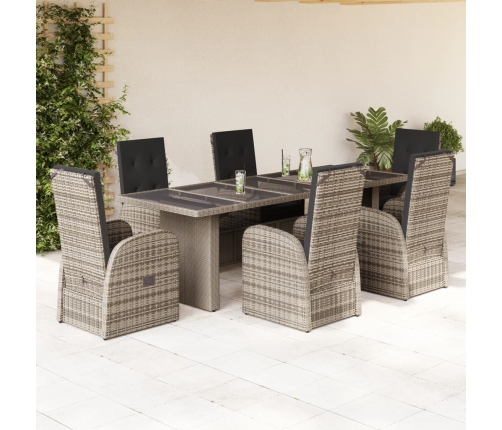 Set comedor jardín 7 pzas y cojines ratán sintético gris