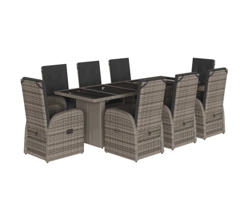 Set comedor jardín 9 pzas y cojines ratán sintético gris