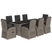 Set comedor jardín 9 pzas y cojines ratán sintético gris