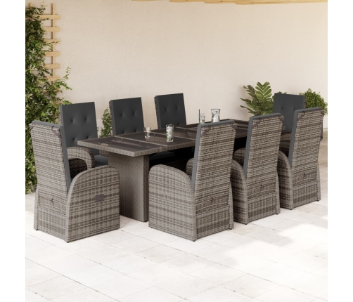 Set comedor jardín 9 pzas y cojines ratán sintético gris