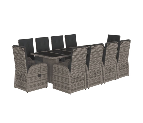 Set de comedor de jardín 11 pzas y cojines ratán sintético gris