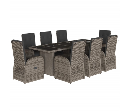 Set comedor jardín 9 pzas y cojines ratán sintético gris