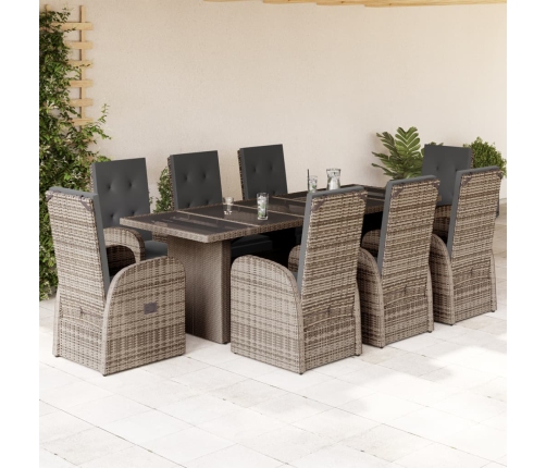 Set comedor jardín 9 pzas y cojines ratán sintético gris