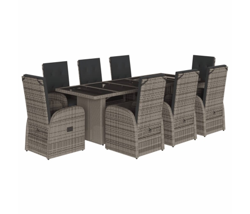 Set comedor jardín 9 pzas y cojines ratán sintético gris