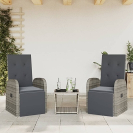 Set comedor de jardín 3 piezas con cojines ratán sintético gris