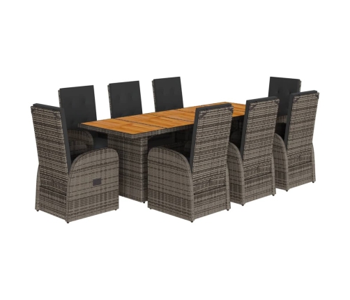 Set comedor jardín 9 pzas y cojines ratán sintético gris