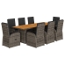 Set comedor jardín 9 pzas y cojines ratán sintético gris