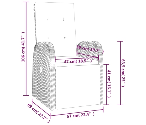 Set comedor jardín 9 pzas y cojines ratán sintético gris