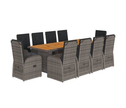 Set de comedor de jardín 11 pzas y cojines ratán sintético gris