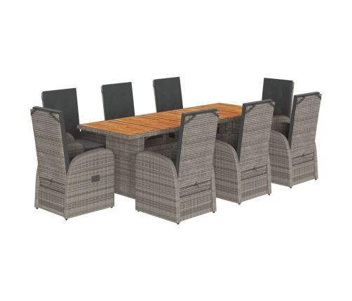 Set comedor jardín 9 pzas y cojines ratán sintético gris