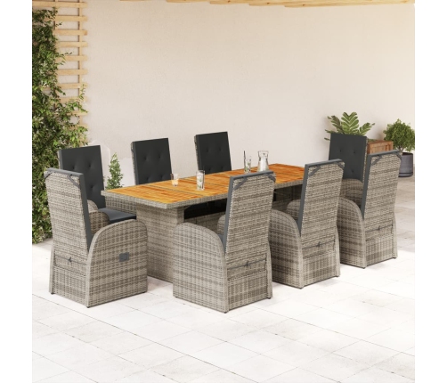 Set comedor jardín 9 pzas y cojines ratán sintético gris