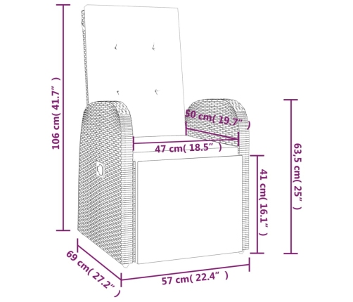 Set de comedor de jardín 11 pzas y cojines ratán sintético gris