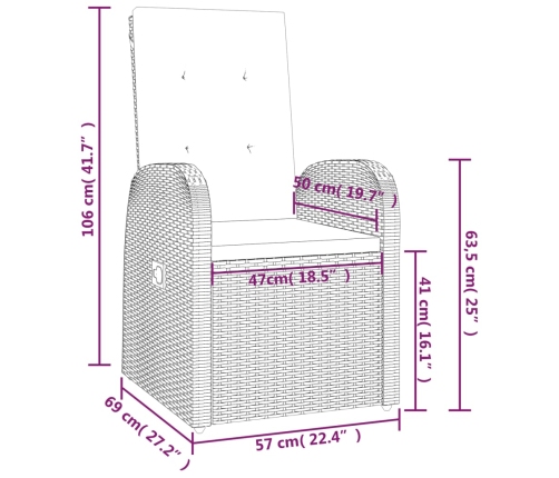 Set de comedor de jardín 11 pzas y cojines ratán sintético gris