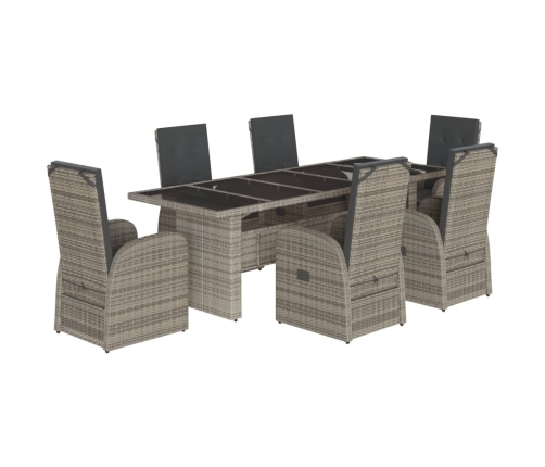 Set comedor jardín 7 pzas y cojines ratán sintético gris