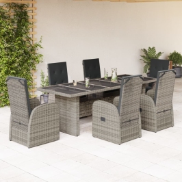 Set comedor jardín 7 pzas y cojines ratán sintético gris