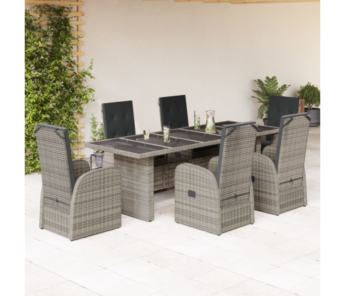 Set comedor jardín 7 pzas y cojines ratán sintético gris