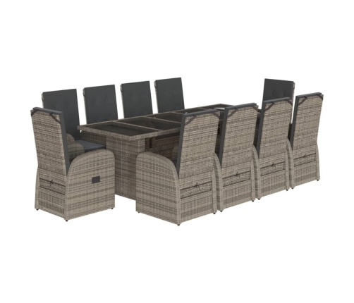Set de comedor de jardín 11 pzas y cojines ratán sintético gris