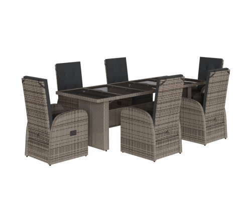 Set comedor jardín 7 pzas y cojines ratán sintético gris