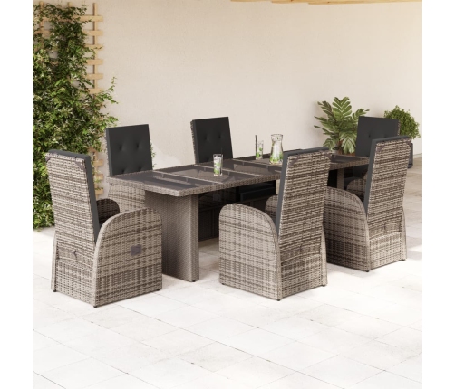 Set comedor jardín 7 pzas y cojines ratán sintético gris