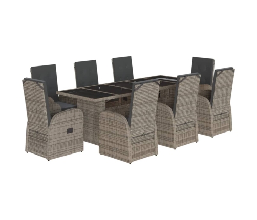 Set comedor jardín 9 pzas y cojines ratán sintético gris