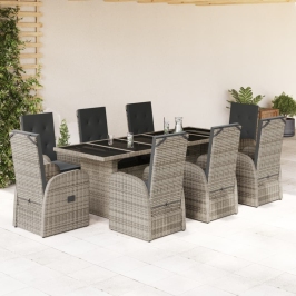 Set comedor jardín 9 pzas y cojines ratán sintético gris