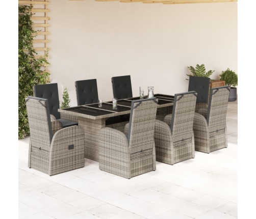 Set comedor jardín 9 pzas y cojines ratán sintético gris