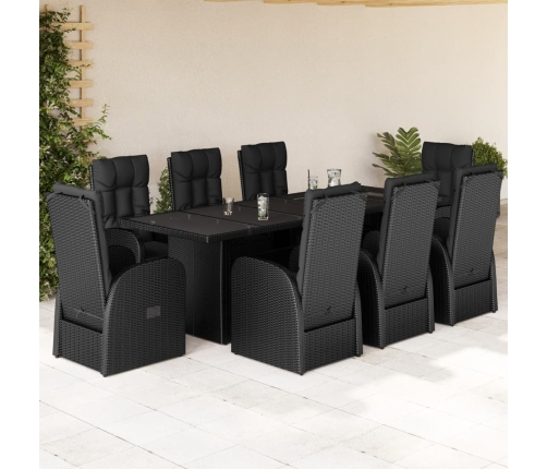 Set de comedor de jardín 9 pzas y cojines ratán sintético negro