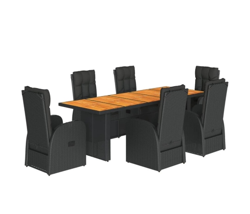 Set de comedor de jardín 7 pzas y cojines ratán sintético negro