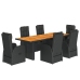 Set de comedor de jardín 7 pzas y cojines ratán sintético negro