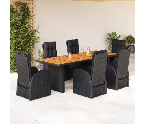 Set de comedor de jardín 7 pzas y cojines ratán sintético negro