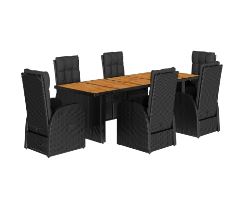 Set de comedor de jardín 7 pzas y cojines ratán sintético negro