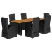 Set de comedor de jardín 7 pzas y cojines ratán sintético negro