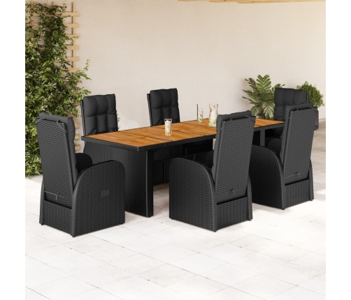 Set de comedor de jardín 7 pzas y cojines ratán sintético negro