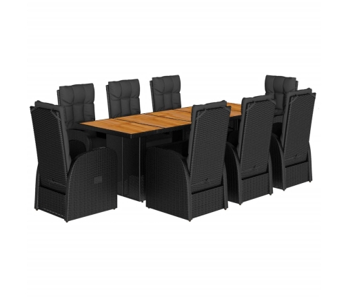 Set de comedor de jardín 9 pzas y cojines ratán sintético negro