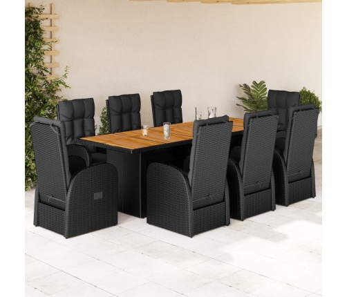 Set de comedor de jardín 9 pzas y cojines ratán sintético negro