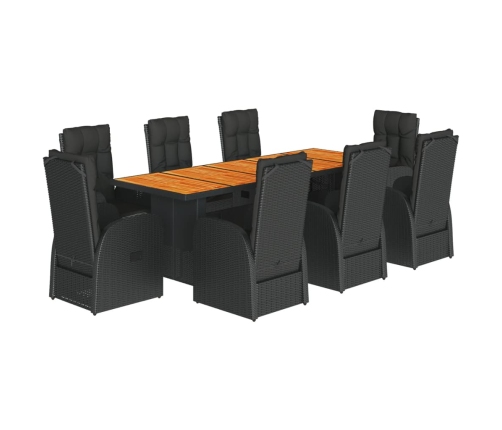 Set de comedor de jardín 9 pzas y cojines ratán sintético negro