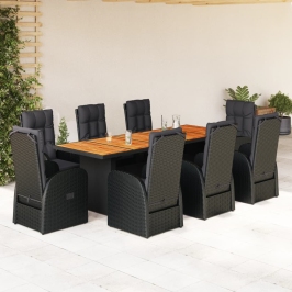 Set de comedor de jardín 9 pzas y cojines ratán sintético negro
